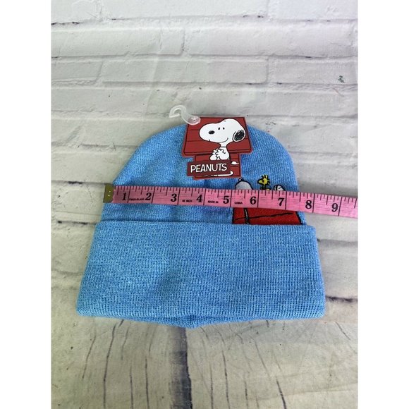 Peanuts Snoopy and Woodstock Logo Knit Cuffed Blue Beanie Hat Cap Adult OSFM - Picture 5 of 6